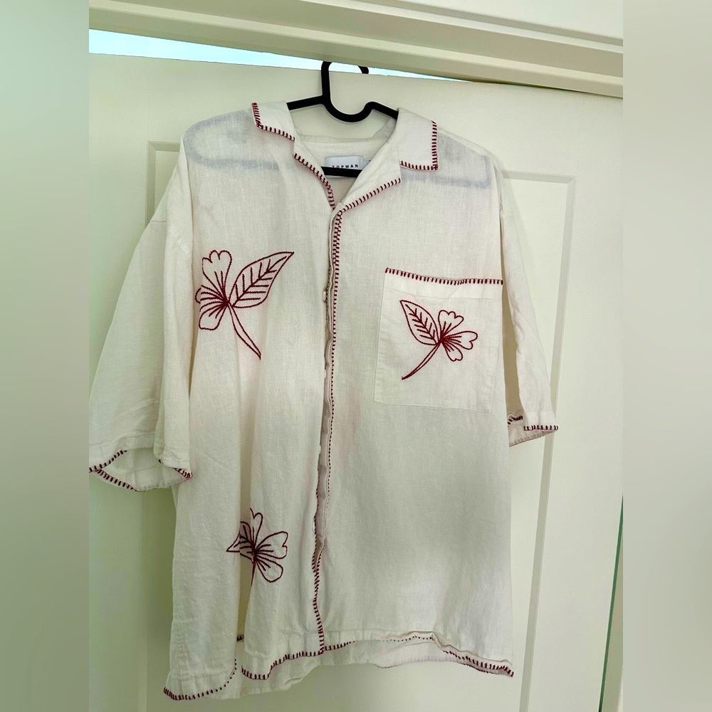 Topman Cream Shirt with Red Stitching